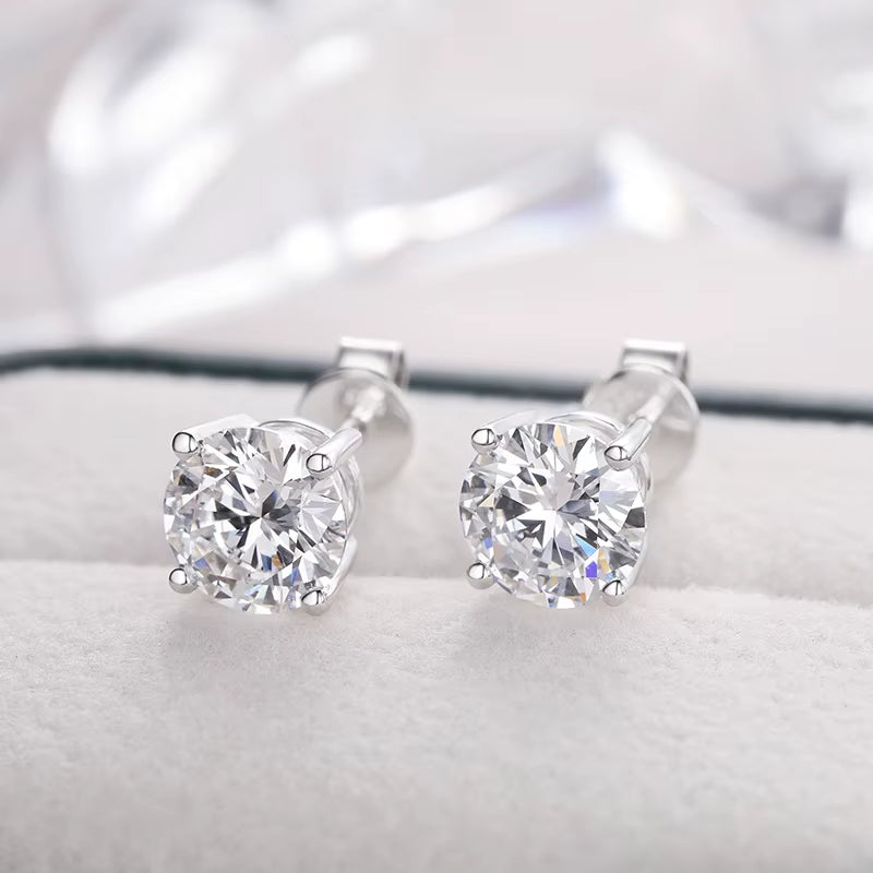 Classic 4 Claw Stud  3/4//5/6.5Mm Lab Grown Diamond 14K Real Gold Ear Studs Men Fine Jewlery Wedding Gifts