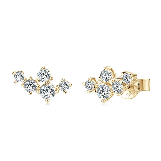 Original 925 Silver Cluster round Moissanite Stud Earrings 18K Gold Plated for Women Gift Wedding Party Jewelry Hypoallergenic