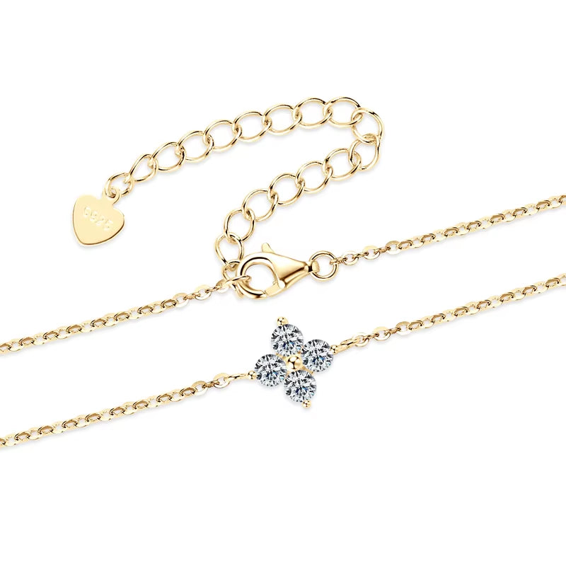 Lucky Four Leaf Clover Moissanite Bracelet 925 Silver for Women Certified D Color Simple Charm Jewelry 18K Gold Plated