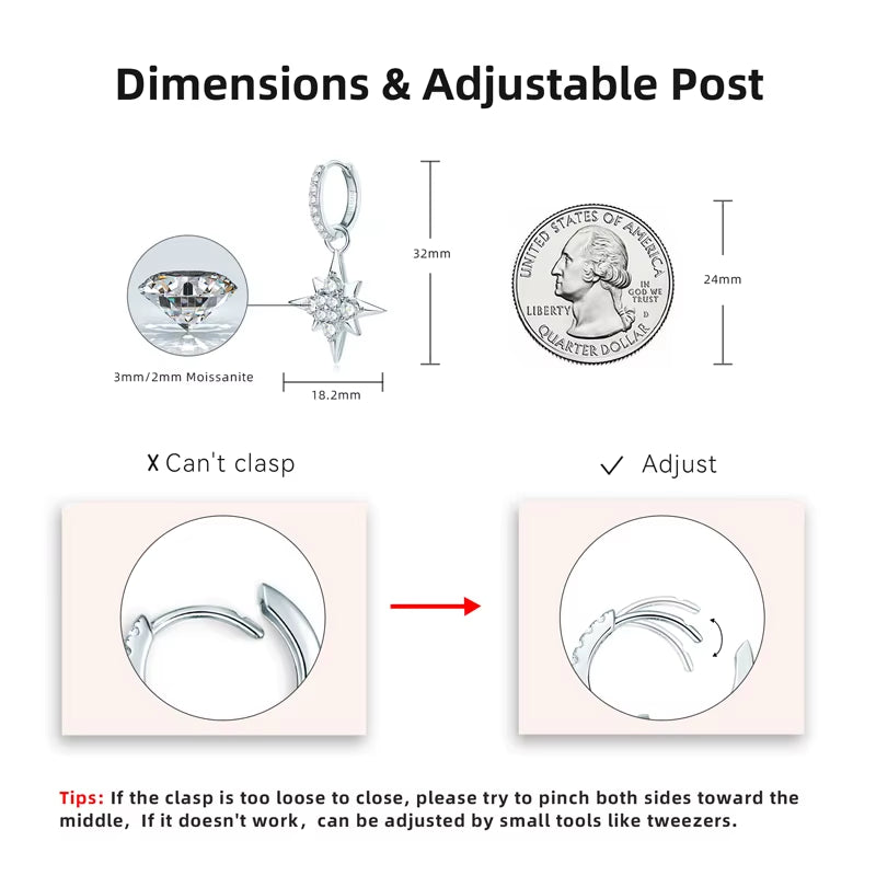 100% 925 Silver Jewelry Charm Guide Star Drop Earrings Moissanite Piercing Hoop Earrings for Women with GRA Certificate