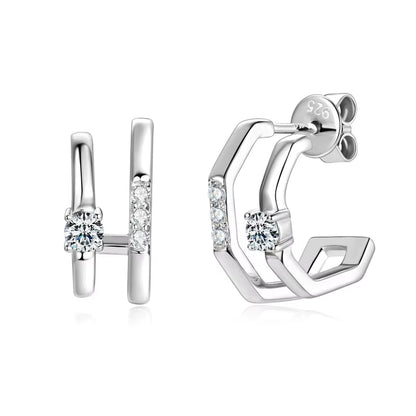 NEW 4Mm Moissanite Piercing Stud Ear Cuffs 925 Sterling Silver Double Side Hoop Earrings for Women Illusion Jewelry Gifts