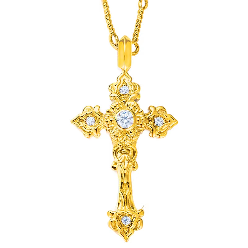 Hip Hop Chrysanthemum Floral Cross Pendant 925 Sterling Silver Moissanite Religious Jewelry Hypoallergenic Gifts for Men Women