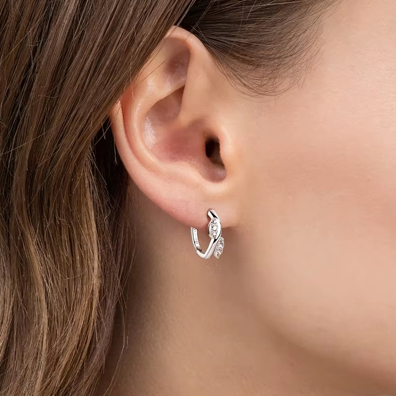 Women'S Hoop Leaf Moissanite Piercing Earrings Original 925 Sterling Silver Simple Small Earrings Fine Jewelry Daily Wear