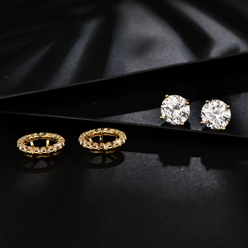 New Chamrs 1.0 Carat Moissanite D Color Diamond Detachable Stud Earrings for Women Solid 925 Sterling Silver Jewelry