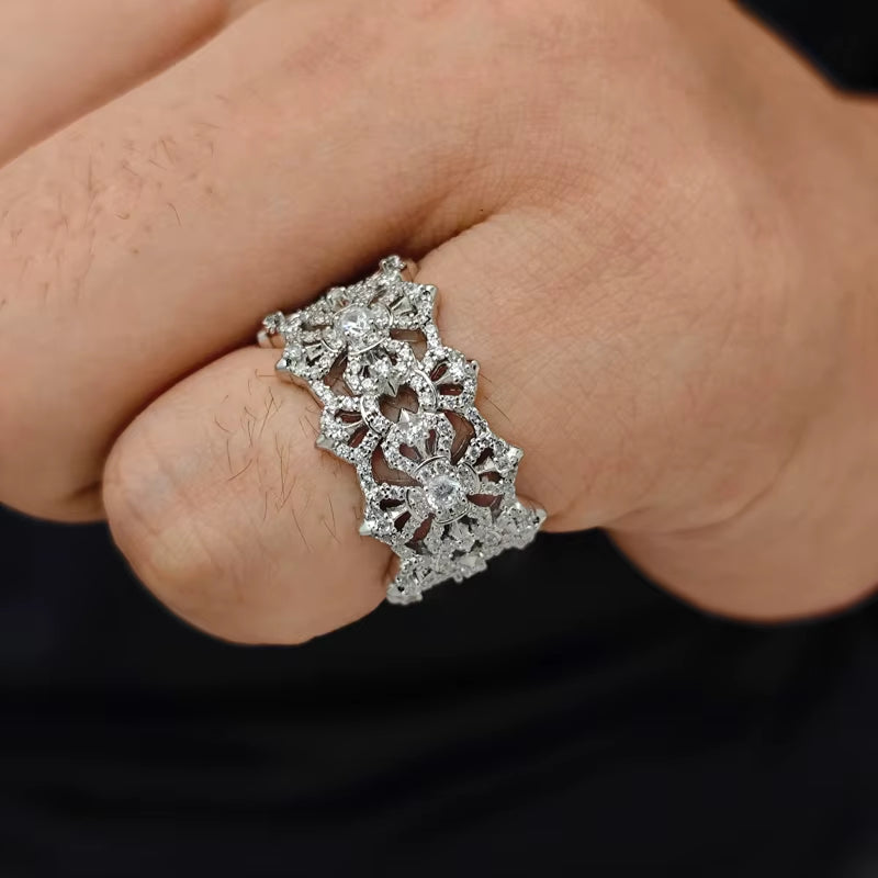 New Iced Out Cross Vajra Ring Sparkling Moissanite 925 Sterling Silver 18K Gold Plated Men'S Hip Hop Religion Party Jewelry Gift