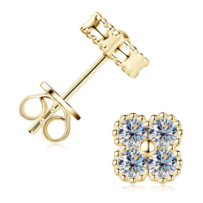 2025 Trendy Four Clover Moissanite Stud Earrings 925 Sterling Silver Flower Piercing Ear Jewelry for Women 3Mm Lab Diamond Gifts