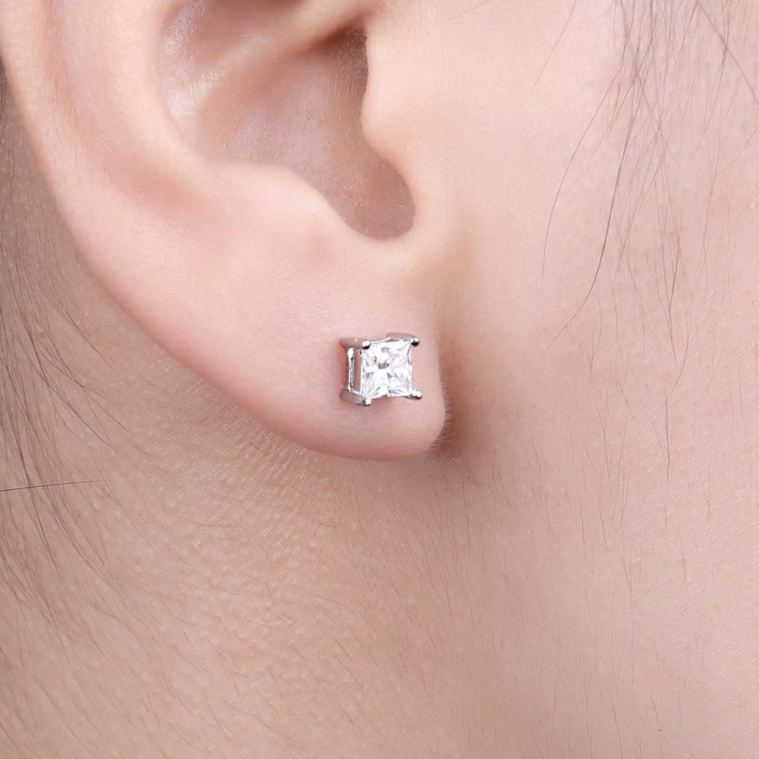 Moissanite D Color Total 0.8Ct Princess Cut S925 Sterling Silver Stud Earrings for Woman Yellow Rose Gold Plated