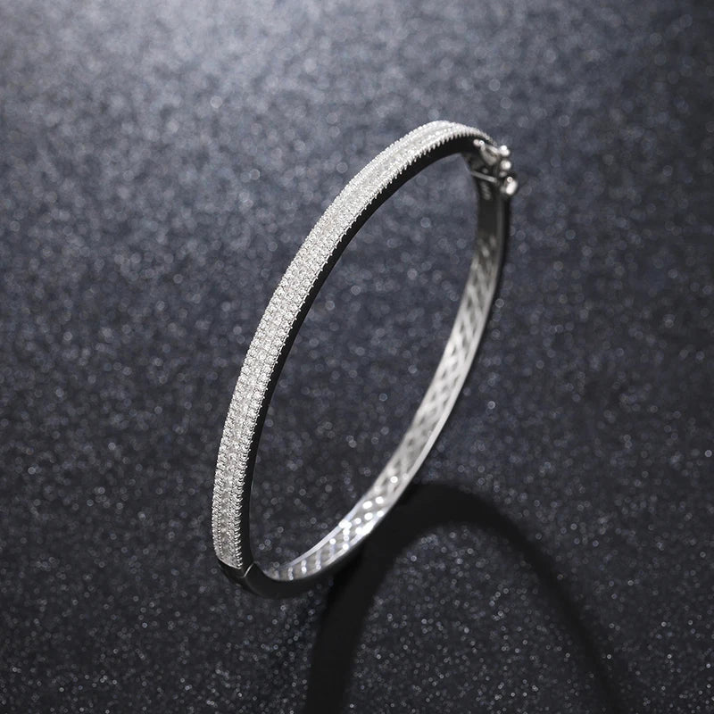 4MM D VVS 3 Row Moissanite S925 Cuff Thin Bangle for Men Sterling Silver Micro Pave Setting Bling Luxury Hip Hop Jewelry Gifts