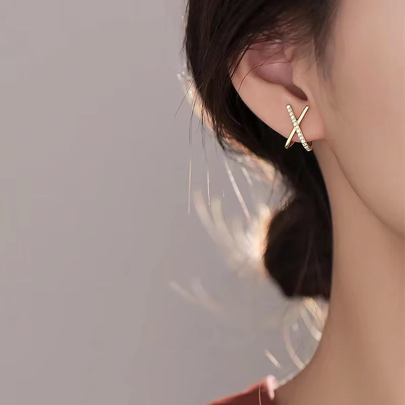 Trendy Moissanite Cross X Stud Earrings S925 Silver for Women Piercing Ear Earring Fashion Fine Jewelry Gift Valentine'S