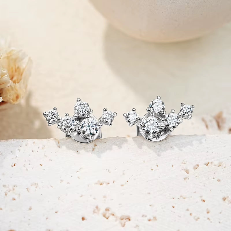 Original 925 Silver Cluster round Moissanite Stud Earrings 18K Gold Plated for Women Gift Wedding Party Jewelry Hypoallergenic