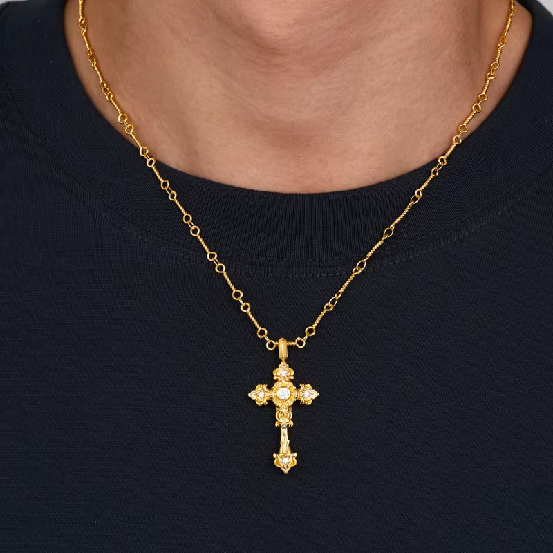 Hip Hop Chrysanthemum Floral Cross Pendant 925 Sterling Silver Moissanite Religious Jewelry Hypoallergenic Gifts for Men Women