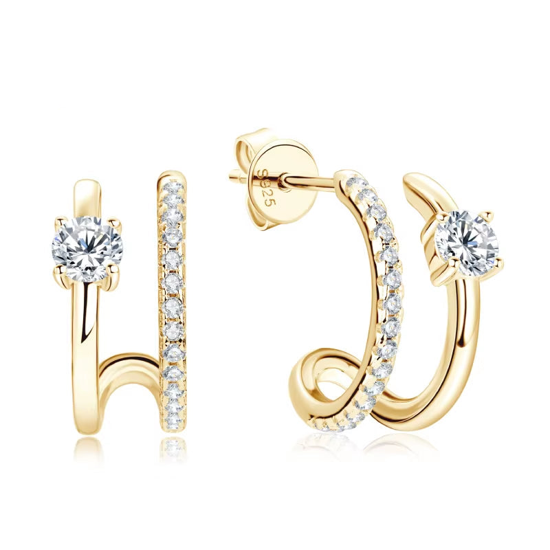 NEW 4Mm Moissanite Piercing Stud Ear Cuffs 925 Sterling Silver Double Side Hoop Earrings for Women Illusion Jewelry Gifts