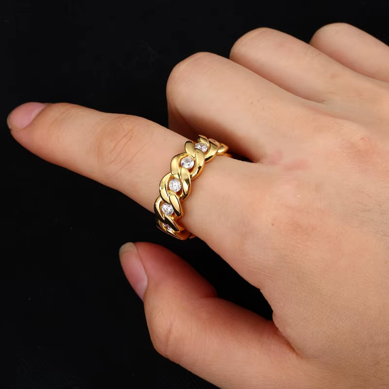 New Cuban Link Ring 925 Sterling Silver D Color Moissanite Cuban Finger Ring Plated 18K Gold Hip Hop Jewelry for Women and Men