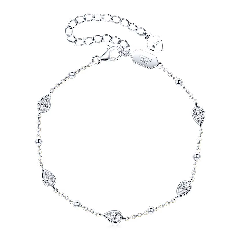 Anizw Teardrop Waterdrop Moissanite Bracelets for Women 925 Silver Certified Pear-Shaped Cut Lab Diamond Hand Jewelry 2025 Trend
