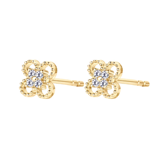 2025 New Solid 10K Gold Clover Flower Moissanite Studs Earrings Mini Piercing Ear Earrings GRA Certified Jewelry for Women Gift