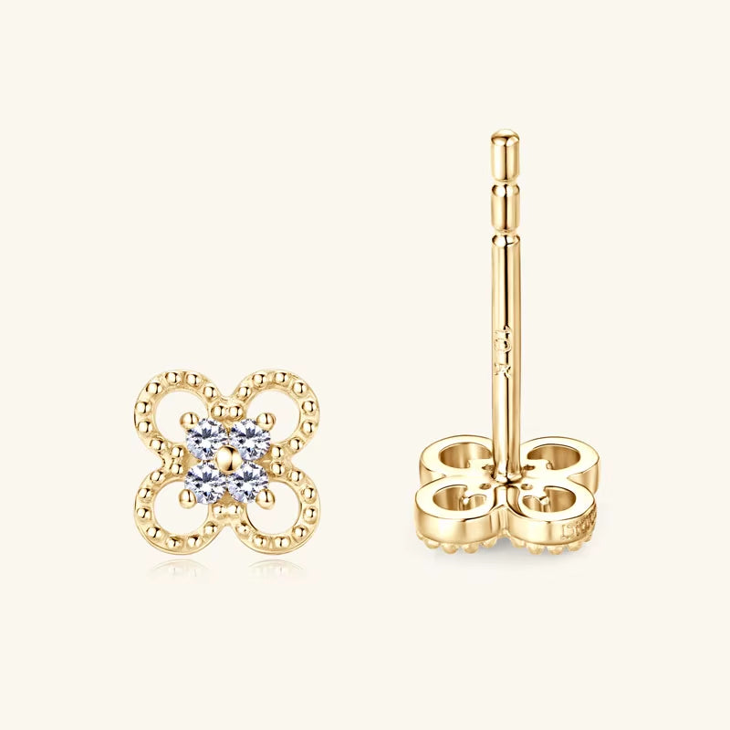 2025 New Solid 10K Gold Clover Flower Moissanite Studs Earrings Mini Piercing Ear Earrings GRA Certified Jewelry for Women Gift