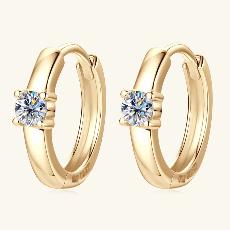 10K Real Gold Hoop Earrings for Women 2.5Mm D Color Moissanite Diamond Earrings Mini Hoops Yellow Gold Wedding Jewelry with GRA