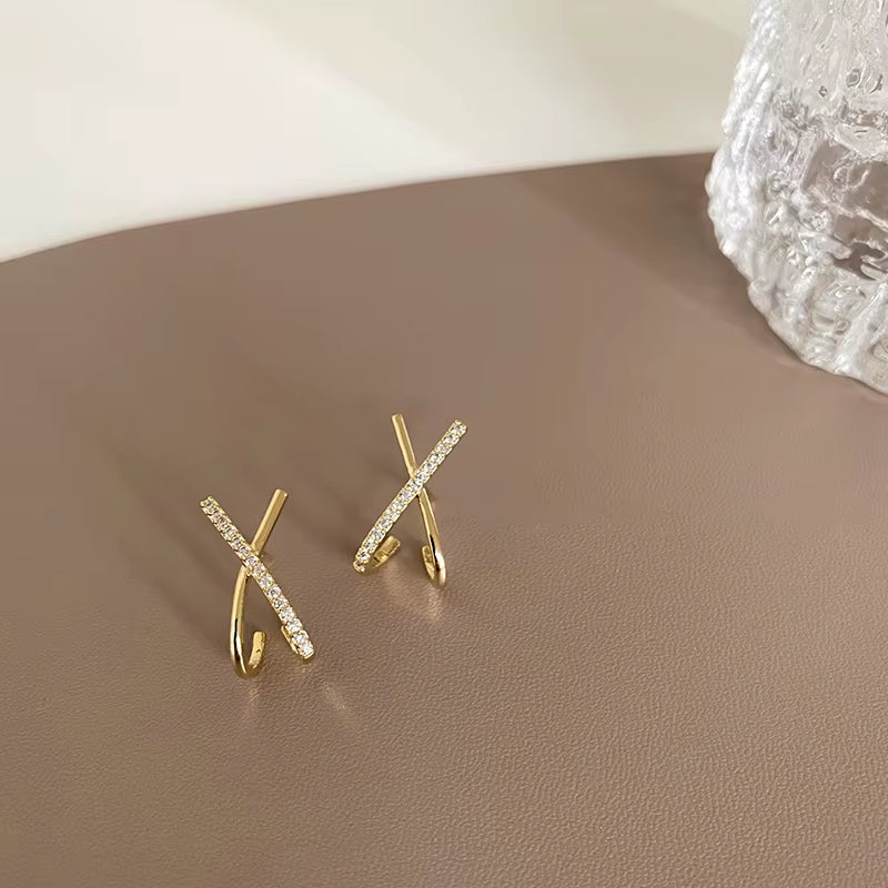Trendy Moissanite Cross X Stud Earrings S925 Silver for Women Piercing Ear Earring Fashion Fine Jewelry Gift Valentine'S