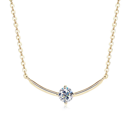 2024 5Mm 0.5Ct D Moissanite Curved Pendant Necklace 100% 925 Silver Chain for Women Jewelry Christmas Anniversary Gift with GRA