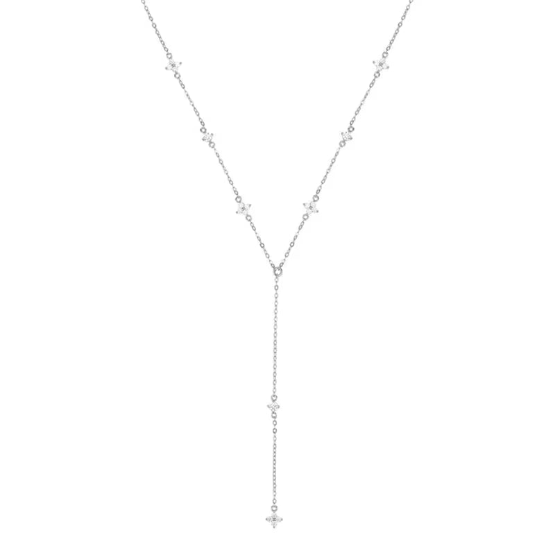 Moissanite Long Tassel Pendant Necklace 925 Silver Four Clover Flower Y Chain Necklace for Women Valentine Gift Trend 2024
