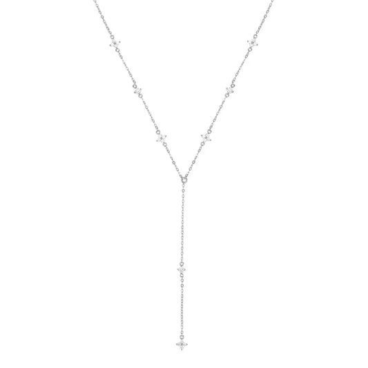 Moissanite Long Tassel Pendant Necklace 925 Silver Four Clover Flower Y Chain Necklace for Women Valentine Gift Trend 2024