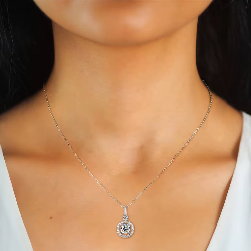 925 Sterling Silver Pendant Necklace Moissanite 6.5Mm 1.33CTW. round Cut Birthday Party Valentine Day Gift Women Jewelry