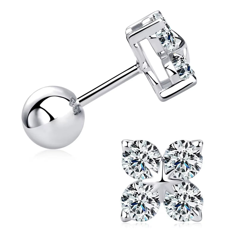 2025 Trendy Four Clover Moissanite Stud Earrings 925 Sterling Silver Flower Piercing Ear Jewelry for Women 3Mm Lab Diamond Gifts