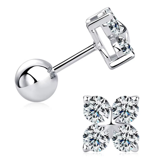 2025 Trendy Four Clover Moissanite Stud Earrings 925 Sterling Silver Flower Piercing Ear Jewelry for Women 3Mm Lab Diamond Gifts