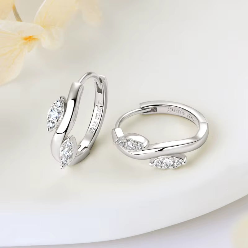 Women'S Hoop Leaf Moissanite Piercing Earrings Original 925 Sterling Silver Simple Small Earrings Fine Jewelry Daily Wear