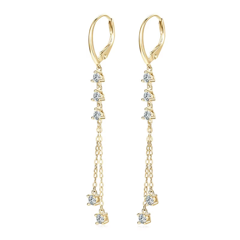 6Cm Long Tassel 3Mm D Moissanite Drop Earrings for Women 925 Sterling Silver Hoop Clip Earrings Wedding Fine Jewelry Gifts