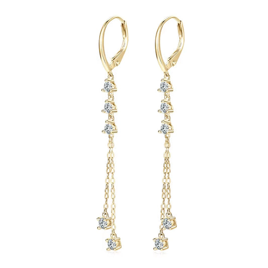 6Cm Long Tassel 3Mm D Moissanite Drop Earrings for Women 925 Sterling Silver Hoop Clip Earrings Wedding Fine Jewelry Gifts