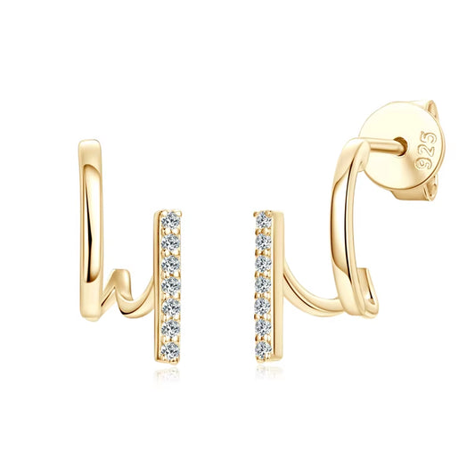 925 Sterling Silver Irregular Stud Earrings Cuff for Women Moissanite Diamond Parallel Lines Earrrings 2024 Trend Jewelry