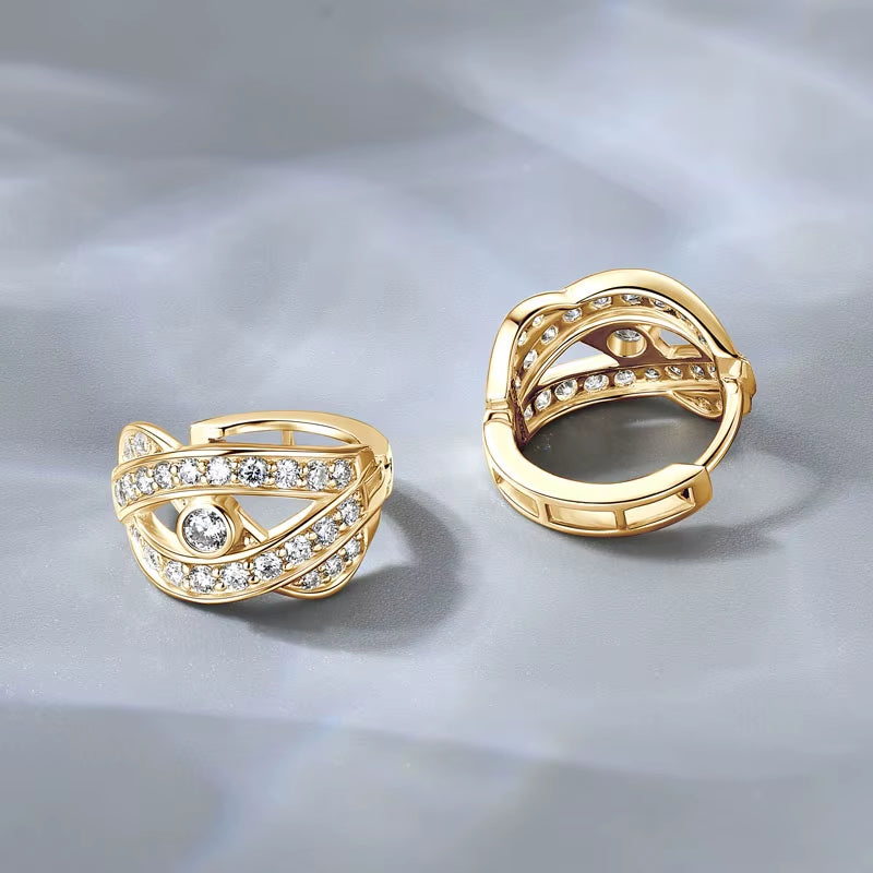Real Gold 10K Moissanite Clip Earrings Luxury Eye in the Sky Design Earrings Small Hoops Huggie for Women Jewelry GRA Certified