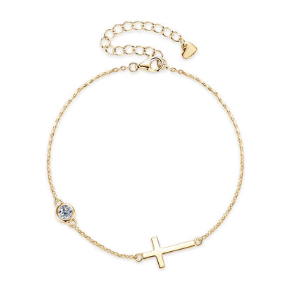 100% 925 Sterling Silver Cross Bracelet with 4Mm Bezel Moissanite Diamond for Women Men Fine Jewelry Gift Adjustable Chain