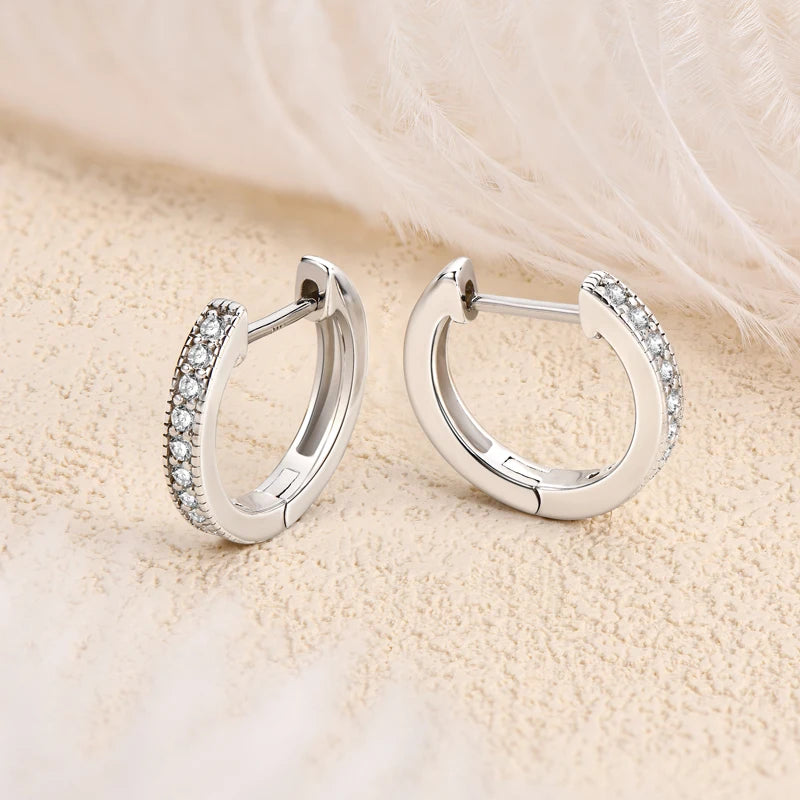 2023 Gold Hoops 925 Sterling Silver Real 1.3Mm Moissanite Huggie Stud Earrings for Women Girl Gifts Certified Fine Jewelry