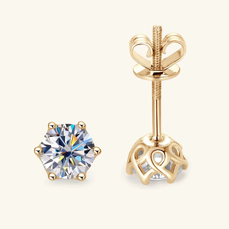 100% 10K Gold Stud Earrings 0.5Ct 1.0Ct round Cut Moissanite Diamond Earrings for Men & Women Certified Real Yellow Gold Jewelry