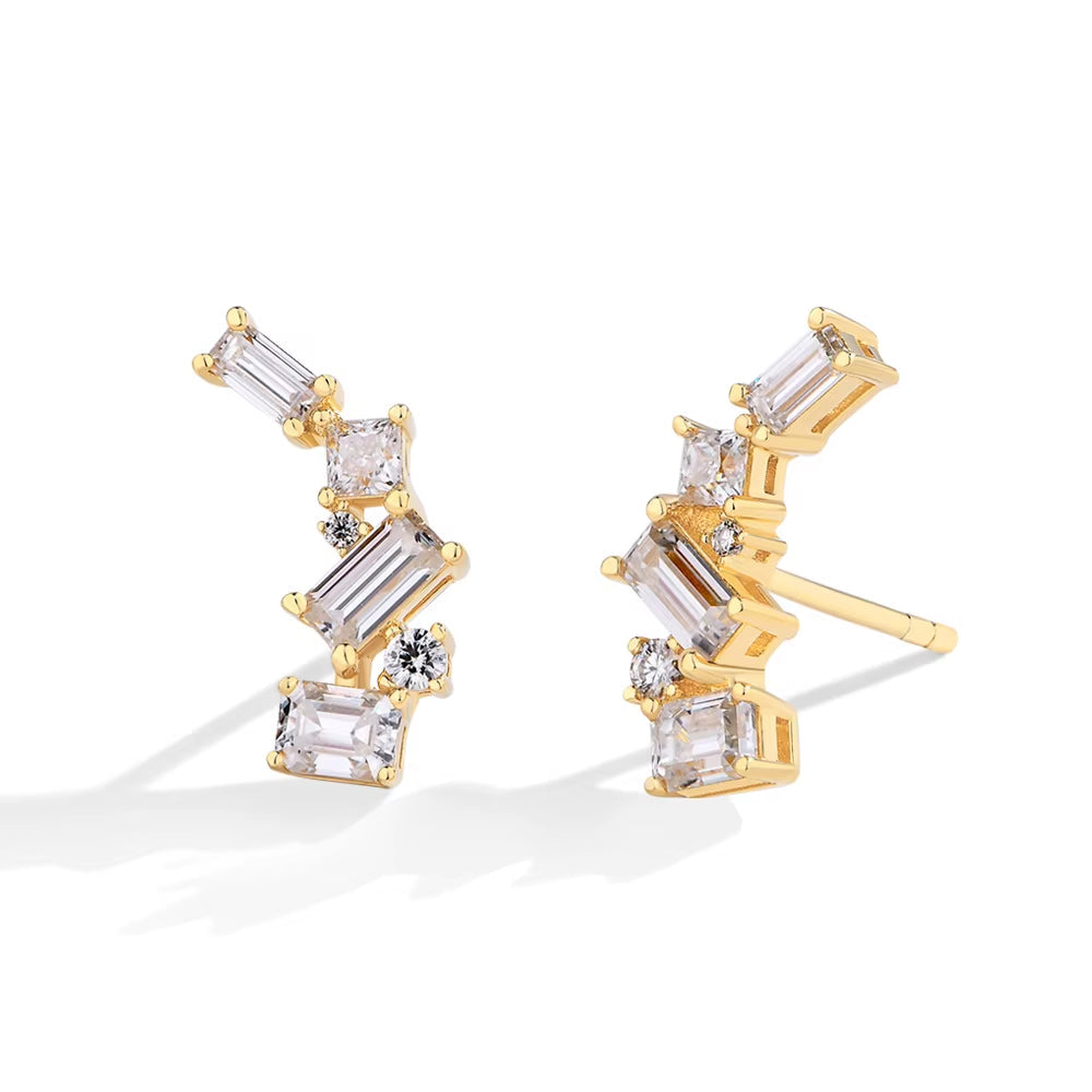 Sparkling Full D VVS1 Color Moissanite Stud Earrings for Women Pure 10K 14K 18K Yellow Gold 925 Silver Fine Jewelry New