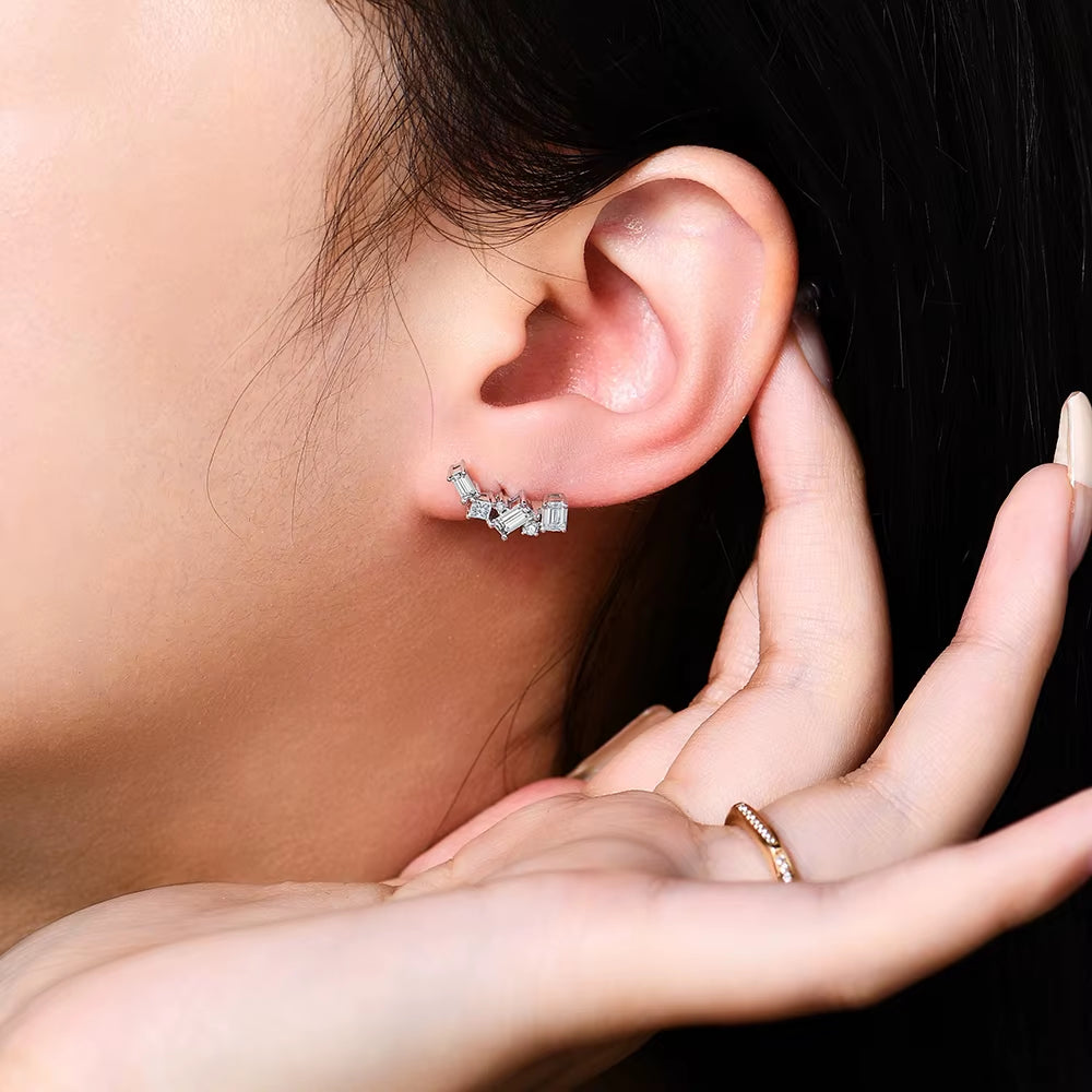 Sparkling Full D VVS1 Color Moissanite Stud Earrings for Women Pure 10K 14K 18K Yellow Gold 925 Silver Fine Jewelry New