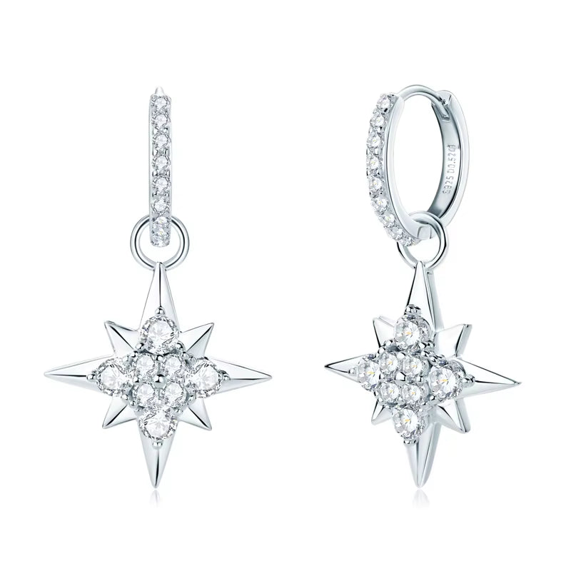 100% 925 Silver Jewelry Charm Guide Star Drop Earrings Moissanite Piercing Hoop Earrings for Women with GRA Certificate
