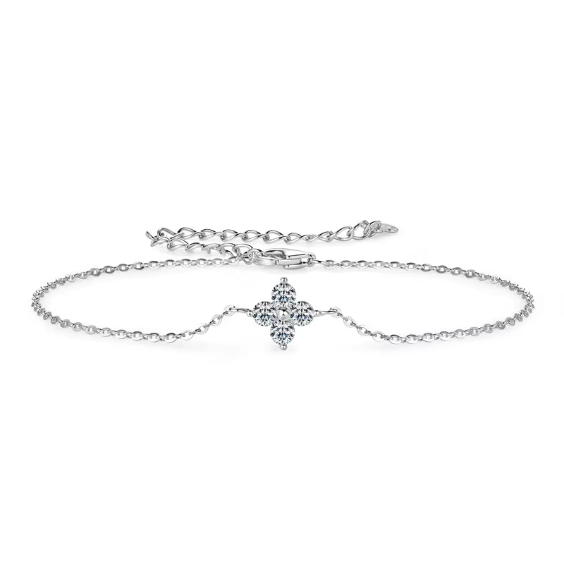 Lucky Four Leaf Clover Moissanite Bracelet 925 Silver for Women Certified D Color Simple Charm Jewelry 18K Gold Plated