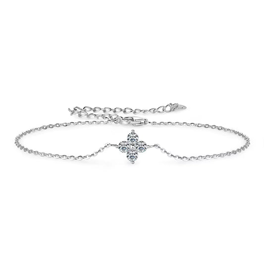Lucky Four Leaf Clover Moissanite Bracelet 925 Silver for Women Certified D Color Simple Charm Jewelry 18K Gold Plated